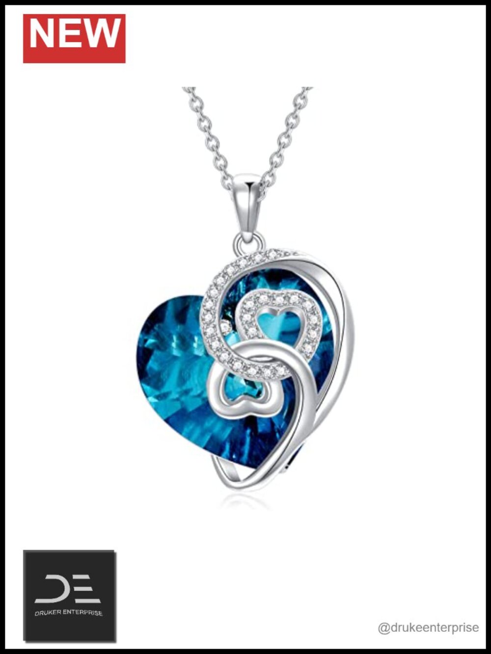 Sterling Silver Crystal Heart Pendant Necklace 18k White Gold Plated